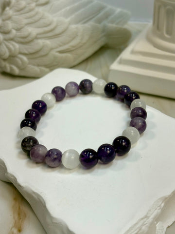 Amethyst, Kunzite and Selenite 8mm Bracelet