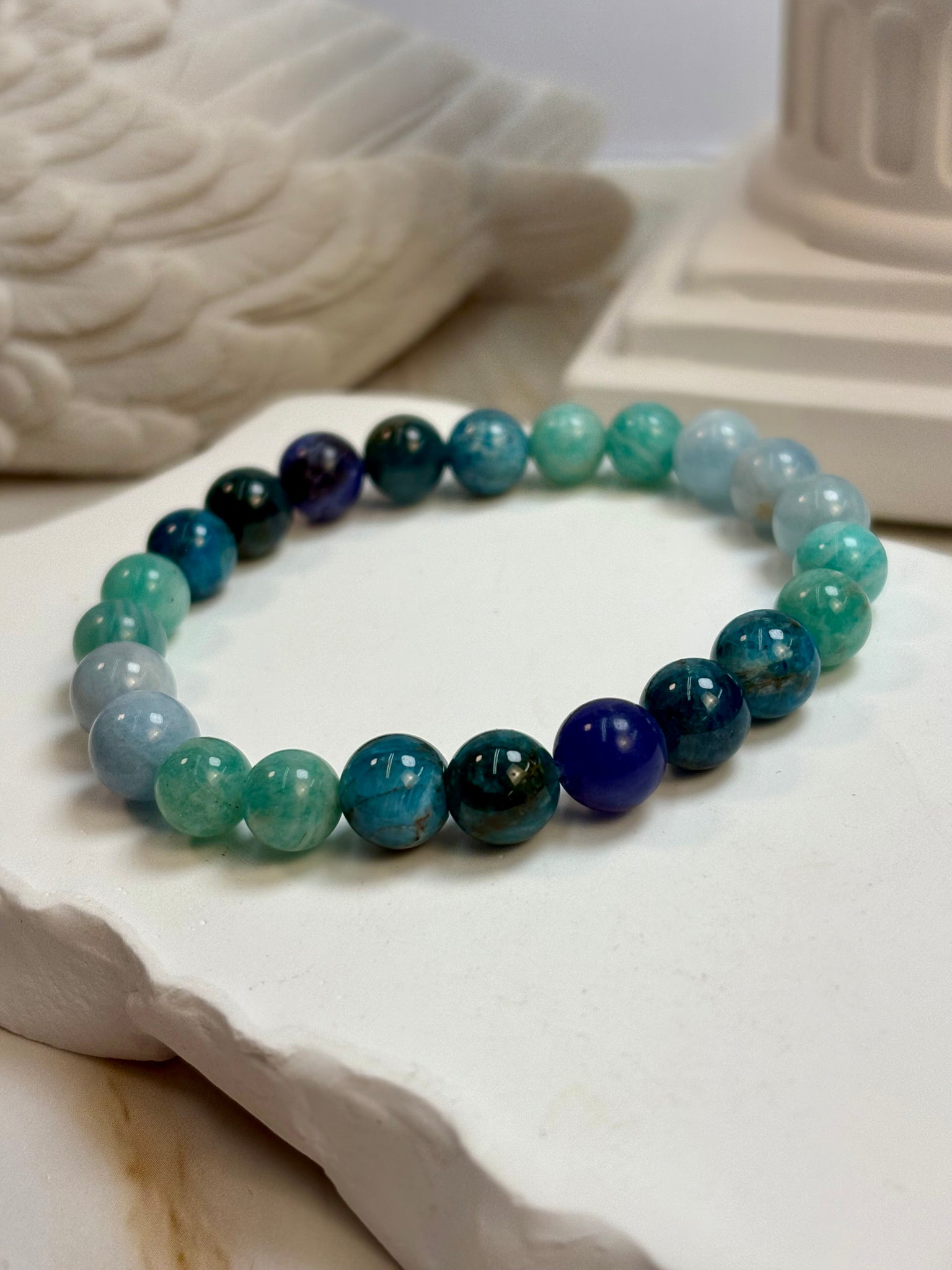 Angelite, Apatite, Amazonite and Lapis Lazuli 8mm Bracelet