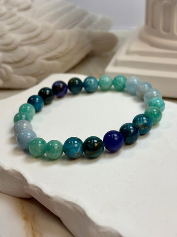 Angelite, Apatite, Amazonite and Lapis Lazuli 8mm Bracelet
