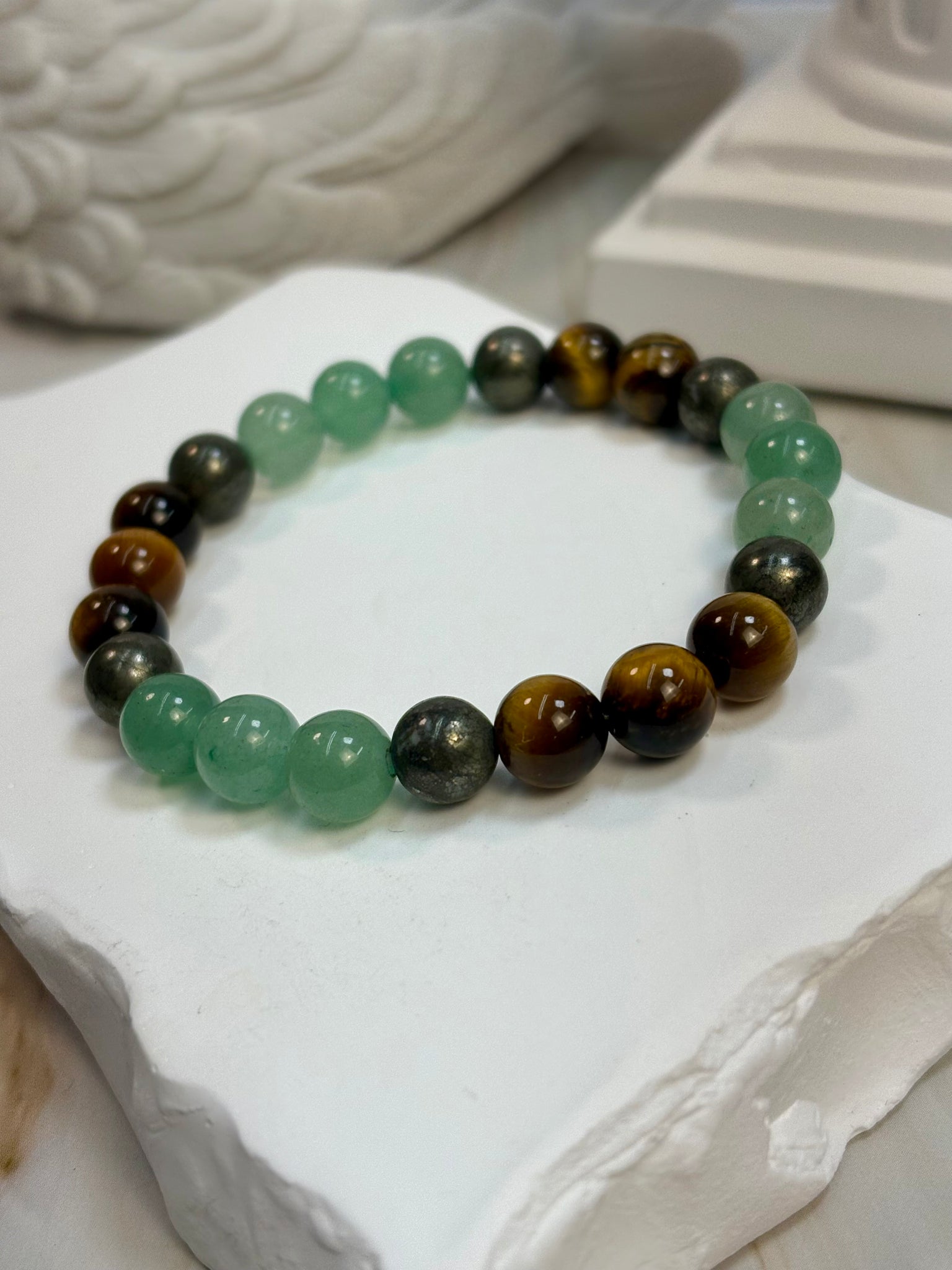 Green Aventurine, Tigers Eye and Hematite 8mm Bracelet