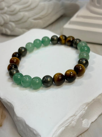 Green Aventurine, Tigers Eye and Hematite 8mm Bracelet