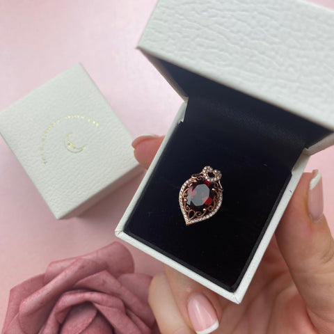 Garnet Ladybird Rose Gold Finish 925 Silver Rings