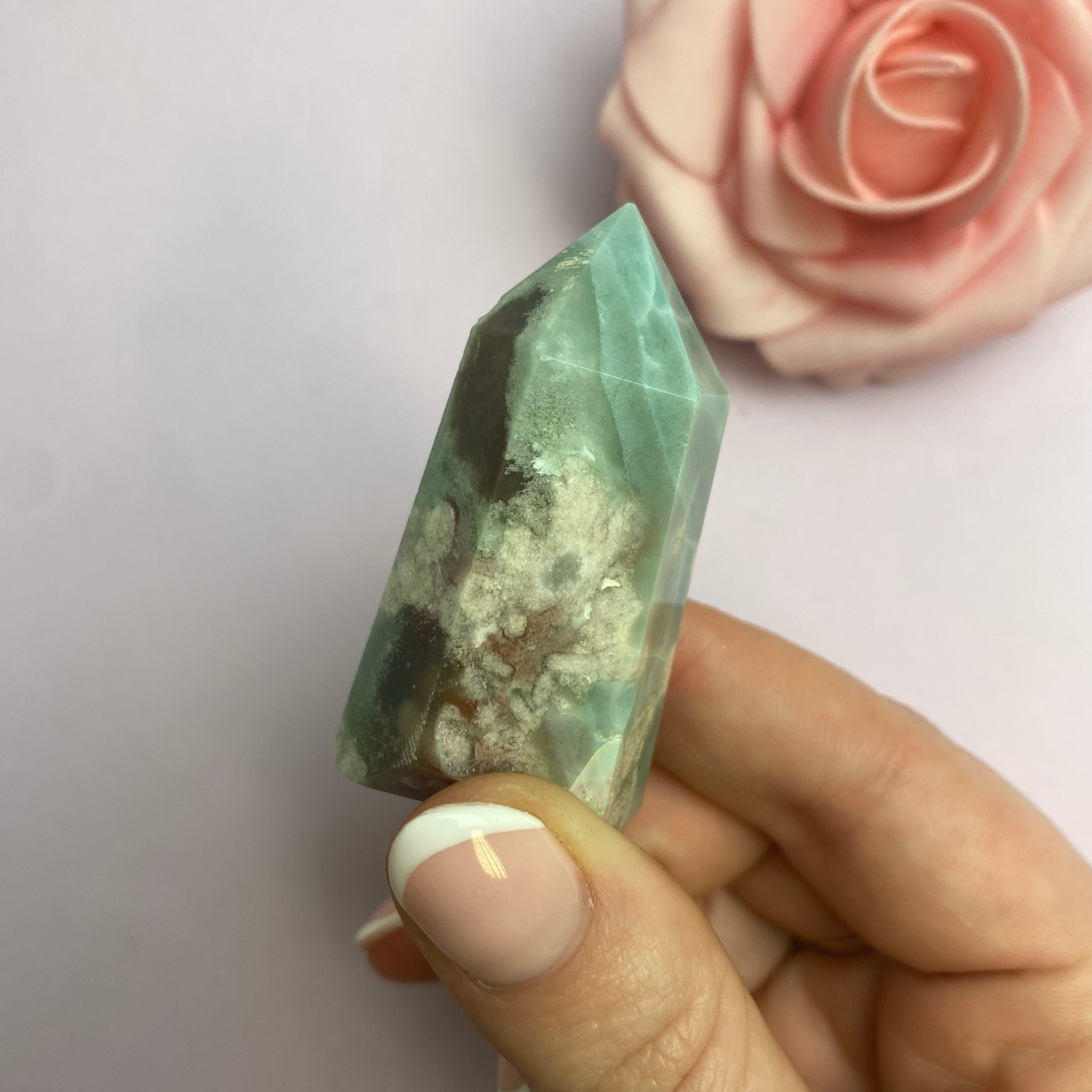 Green Flower Agate Tower